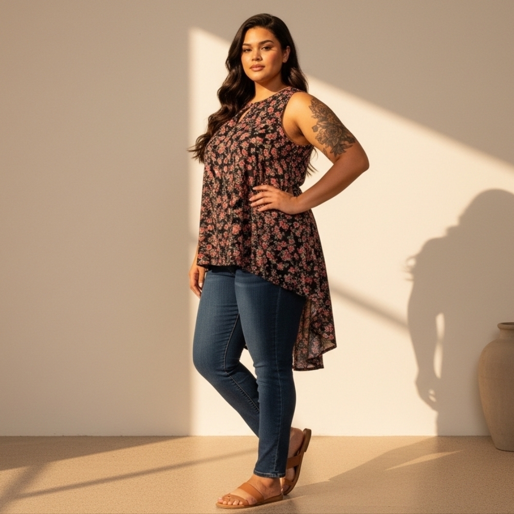 Torrid Whimsygoth Dark FLORAL CottageCore flowy High Low Sleeveless Top